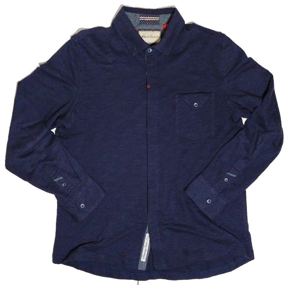Robert Graham Navy Button Down Cotton Shirt Sz LG